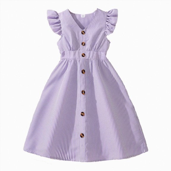 Girls Summer Dresses Stripe Flutter Sleeve Princess with Casual Elegance for Tweens Everyday Wear