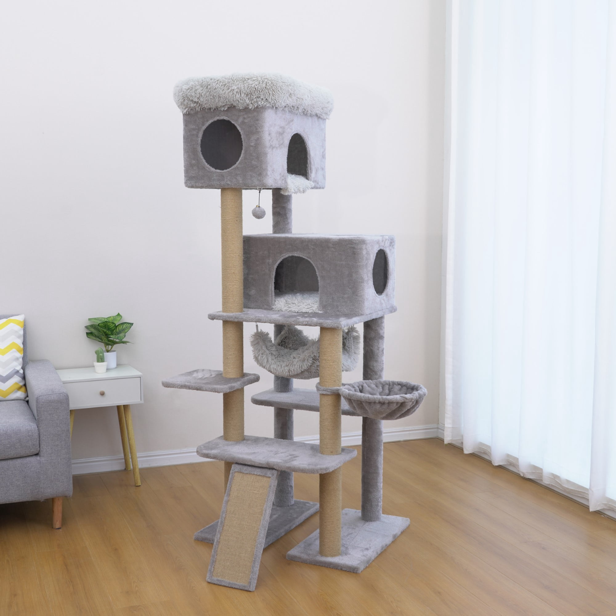 Arbre à chat extra large pour grands chats et foyers avec plusieurs chats – Condos spacieux, perchoirs surdimensionnés, poteaux à griffer robustes, 182 cm de hauteur, gris
