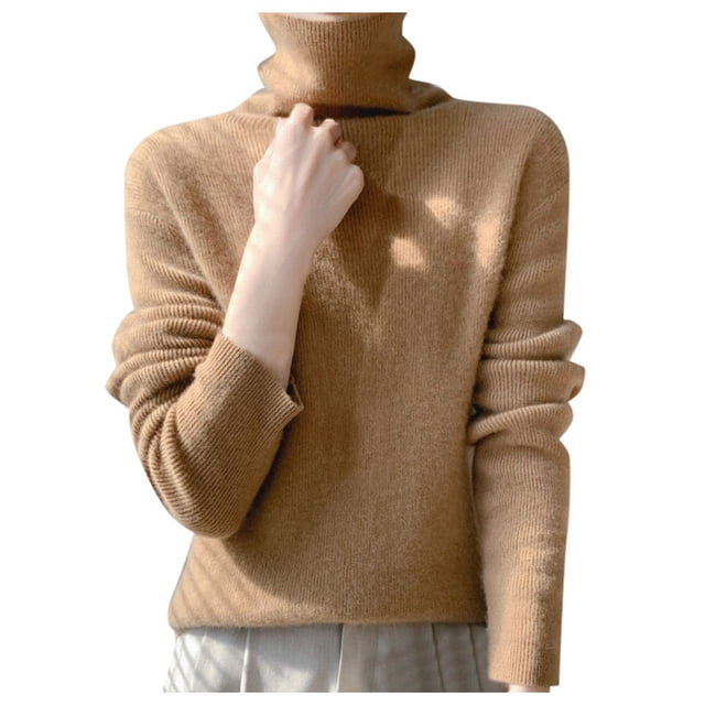 Chandail Col Roulé pour Femmes Hiver Tricoté Ajusté Col Montant Doux Chaud Confortable Décontracté Élégant Confortable