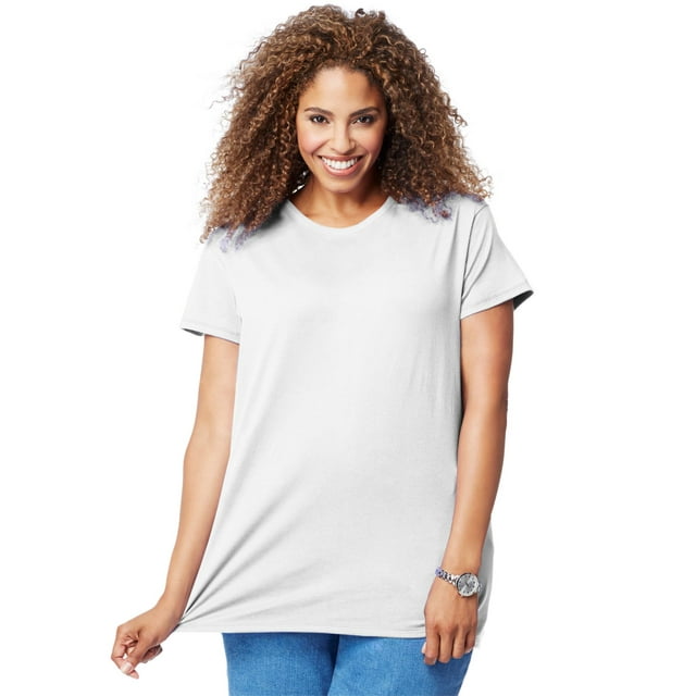 Just My Size T-Shirt Col Rond à Manches Courtes en Jersey de Coton pour Femmes, 3X, Blanc
