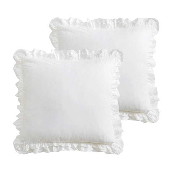 1997 2 Pack White Ruffled Euro Shams Pillow Covers, Washed Cotton 26x26 inches Farmhouse Bed Pillowcases (White, 26x26 inches)