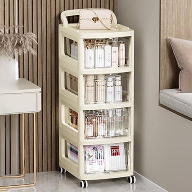 YIMWNYI Multi-Layer Transparent Storage Rack, Movable Trolley, Kitchen Bathroom Organizer, Space-Saving Shelf, Plastic Storage Cart for Utensils, Shoes, Snacks, Easy Mobility, Robust Frame Structure
