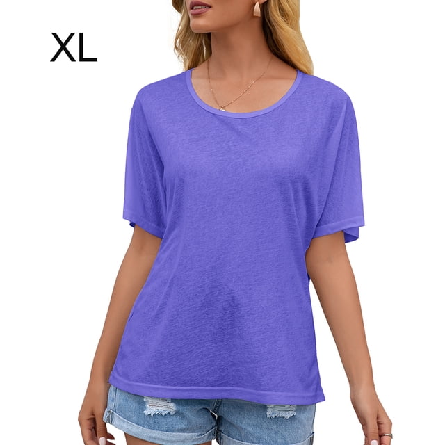 Camiseta de mujer de manga corta con cuello redondo Sexy Hollow Summer Loose Top, Azul, XL Noticed AP001234-08