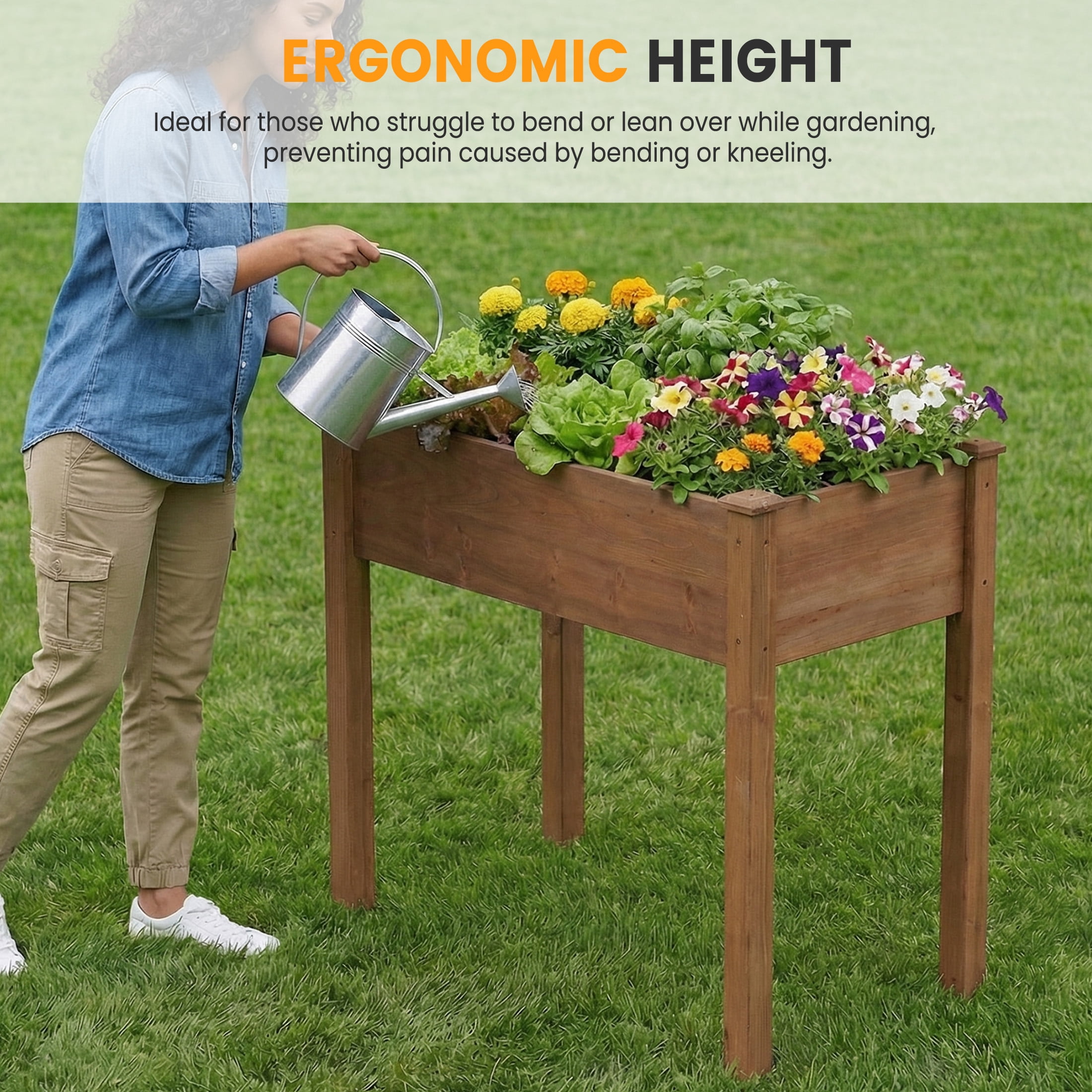 EDX Wooden Raised Garden Bed, Outdoor Planter Box Kit for Vegetables, Flowers and Herbs,Brown