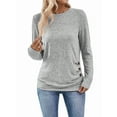thumbnail image 2 of Women'S Long Sleeve Shirt Button Cuff Tunic Top Casual Autumn Sweater Fashion Light Grey M, 2 of 9
