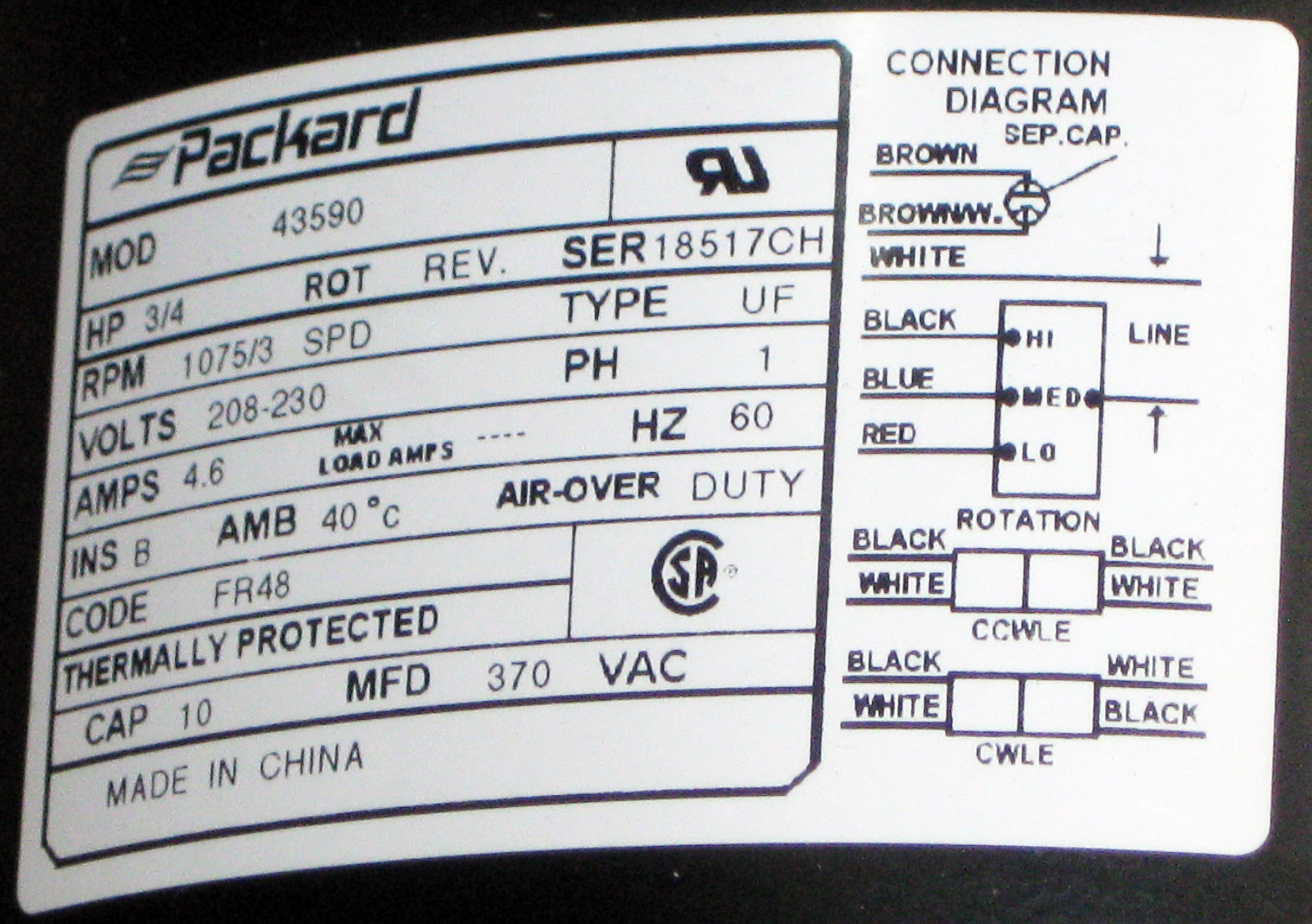Packard Inch Diameter Motor 208-230 Volts 1075 RPM by Packard - 4