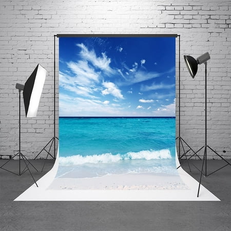 Image of 5X7ft Photography Background Baby Blue Sea Beach Backdrop Photos