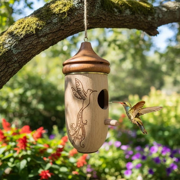 Wooden Hummingbird House, Durable Pine Wood Bird Nesting Box for Hanging Outdoors, Weatherproof Small Bird House for Garden, Porch, Balcony