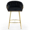 thumbnail image 5 of 26" Counter Height Bar Stool, Velvet Upholstered with Hand-Wave Back, Golden Chrome Base & Footrest, Modern Kitchen Island Stool, Black, 5 of 8