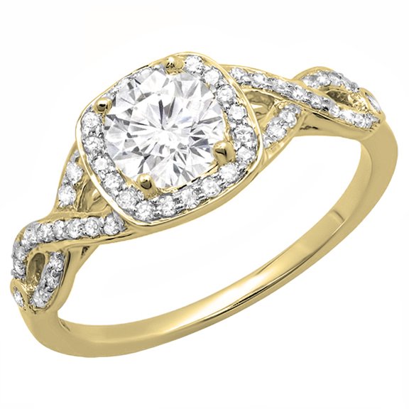 Dazzlingrock Collection 1.00 Carat (ctw) 14K Round White Diamond Swirl Split Shank Halo Engagement Ring, Yellow Gold, Size 4.5