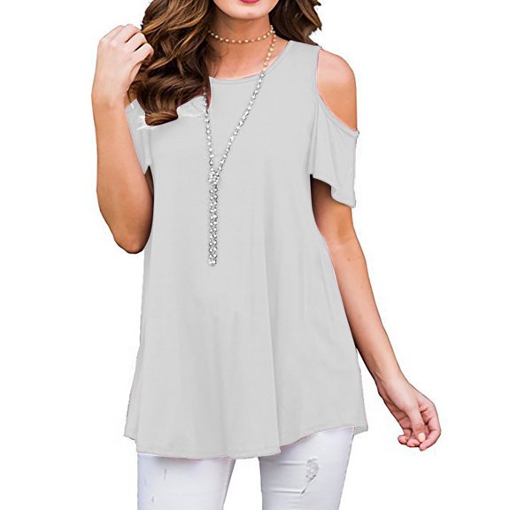 Vmvidoty Womens Summer Cold Shoulder Tops Casual Short Sleeve V Neck Cute Front Knot Ruched Shirred T Shirt Blouse White XL