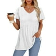 thumbnail image 4 of BLVB Eyelet Tops for Women Summer V Neck Short Sleeve Shirts Casual Basic Tee Solid Color Tunic Tops to Wear with Leggings, 4 of 7