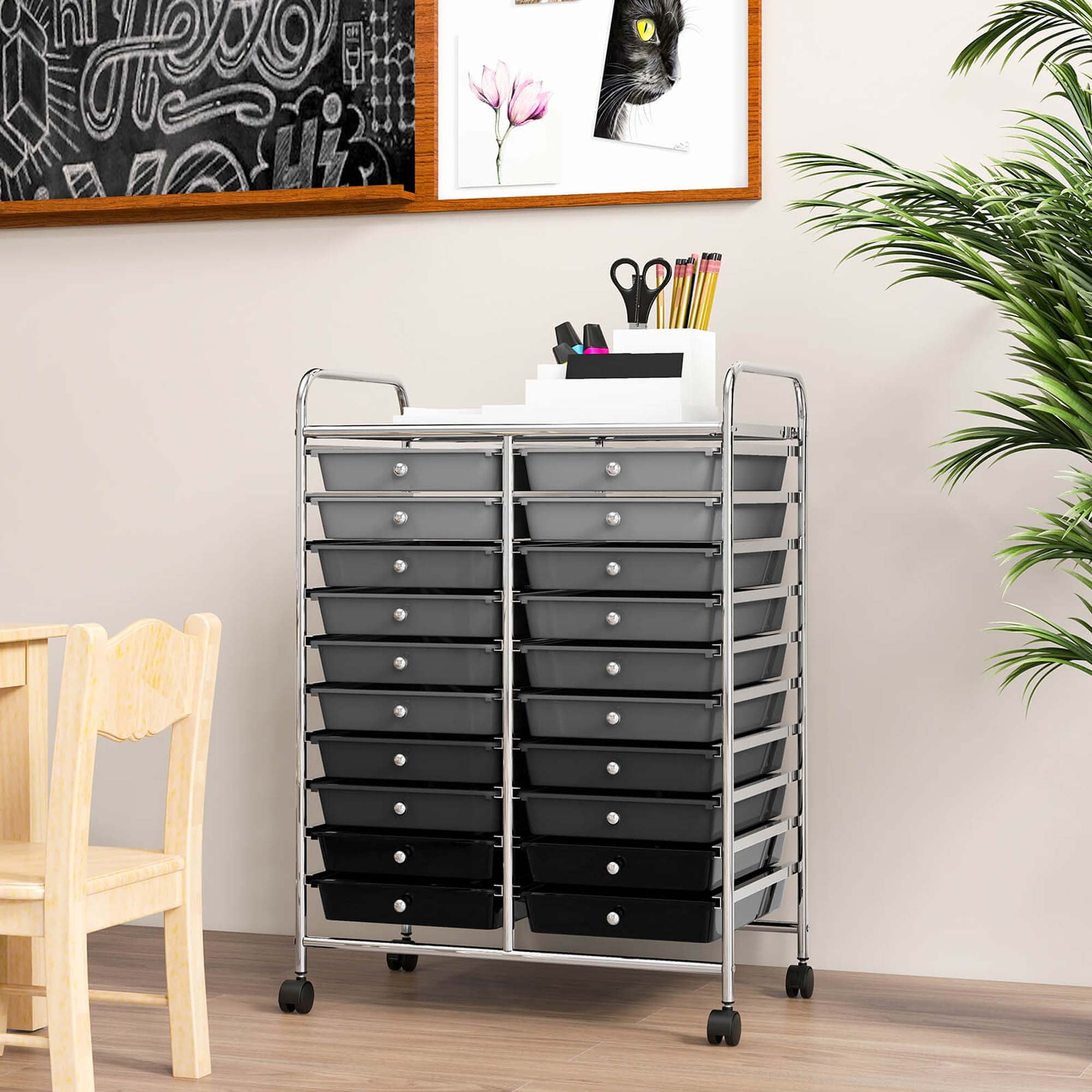 Costway 20 Drawers Rolling Storage Cart Art Craft Organizer on Wheels Multipurpose Grey