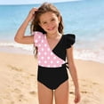 thumbnail image 6 of Xdegoge Girls One Piece Swimsuits V Neck Ruffle Sleeve Full Coverage Bathing Suits Stretchy Fabric Polka Dot Pattern Side Knot Flattering Modest Summer Beachwear, 6 of 8