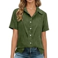 thumbnail image 2 of T Shirts for Women 2026 Summer Linen Short Sleeve Button Down Lapel Collared Dressy Casual Office Work Tshirt Blouse, 2 of 8