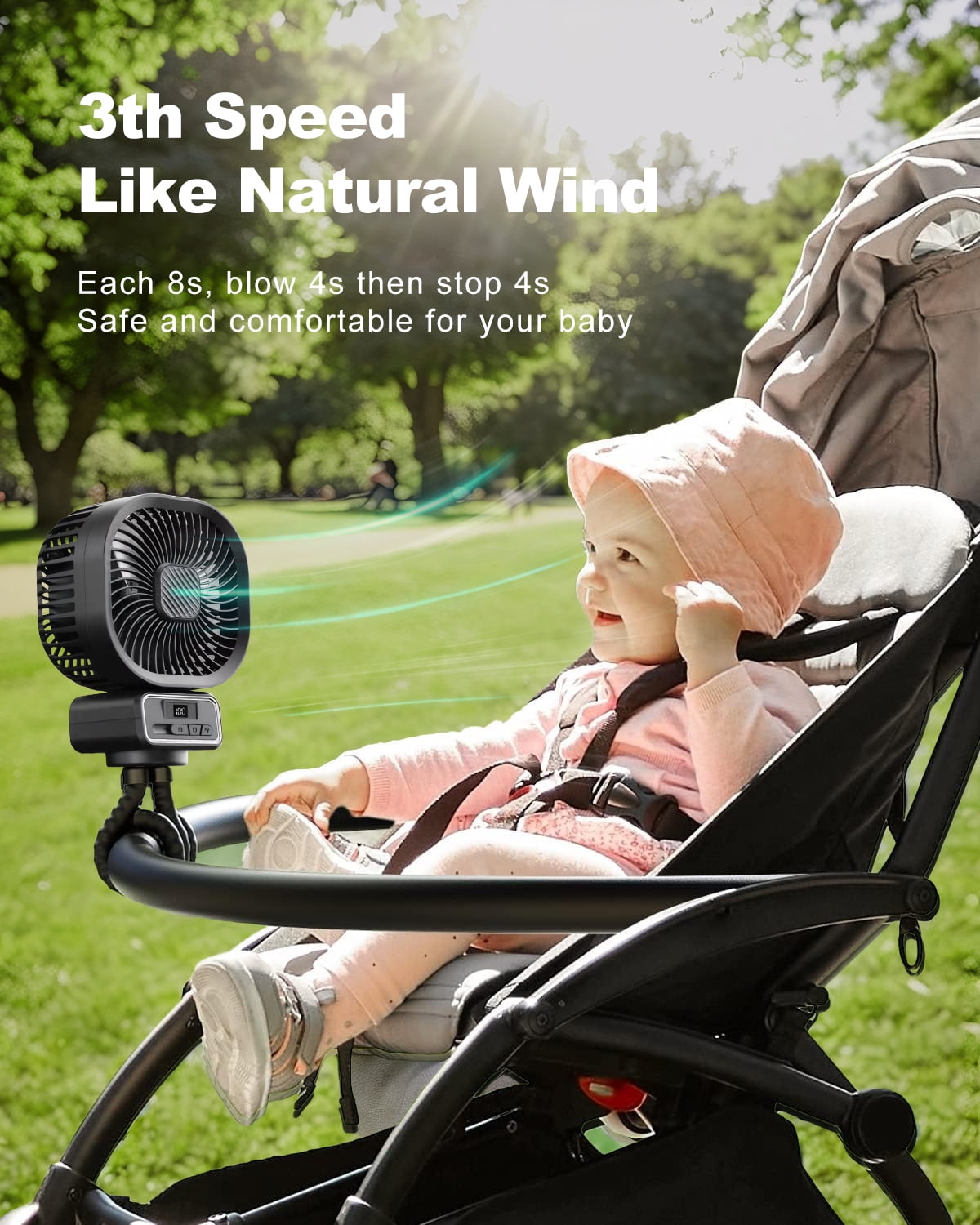 Inadays Inadays Fortable Fan Stroller Fan Desk Oscillating Fan Battery Operated Rechargable 5000 mAh Table Mini Small Fan Adjustable 3 Speeds with Light