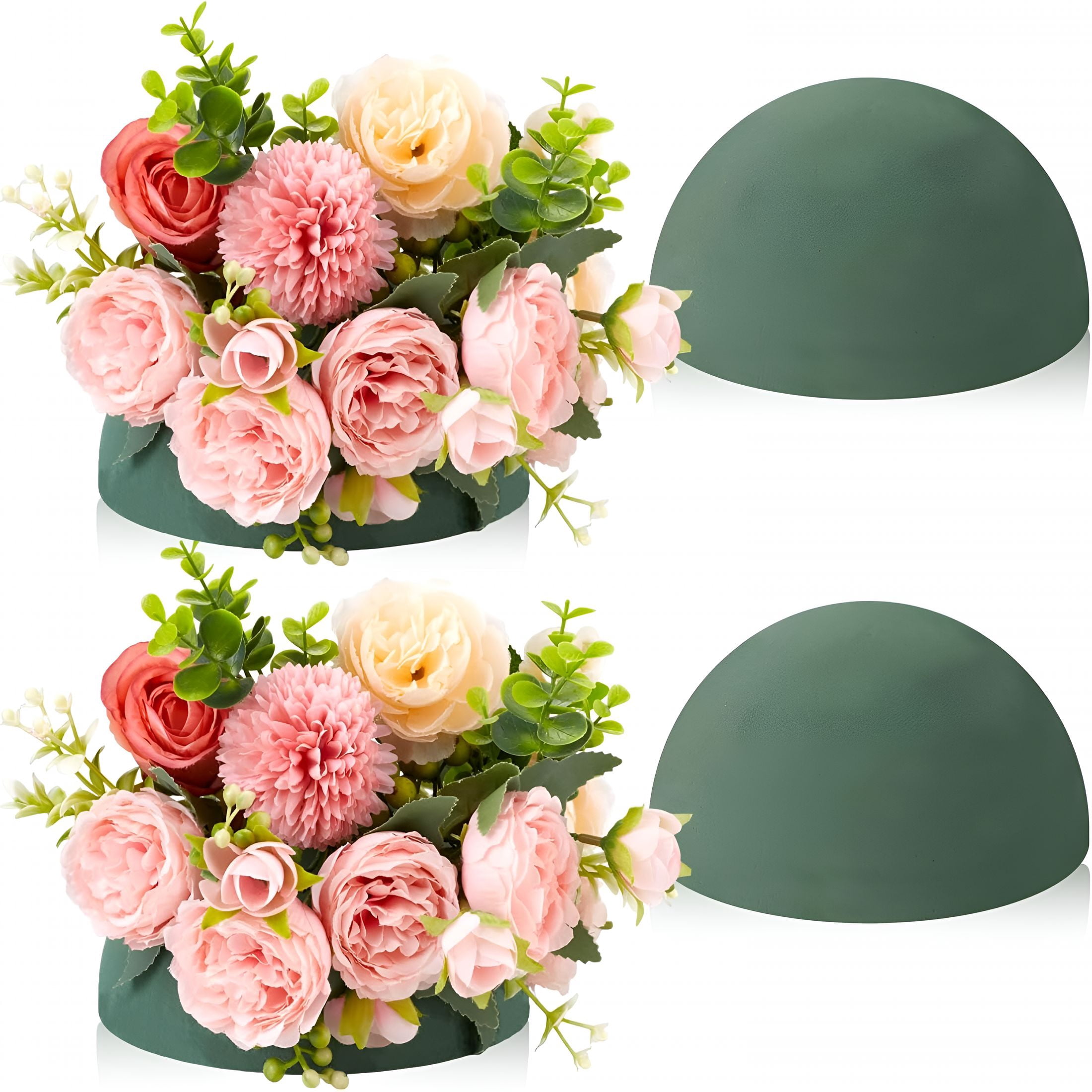 XIBUFE 2Pcs 7.52"W X 3.97"H Floral Foam Half Ball,Wet&Dry Green Foam for Fresh and Artificial Flowers,Flower Foam for Wedding,Birthdays,Party,Home Decorations