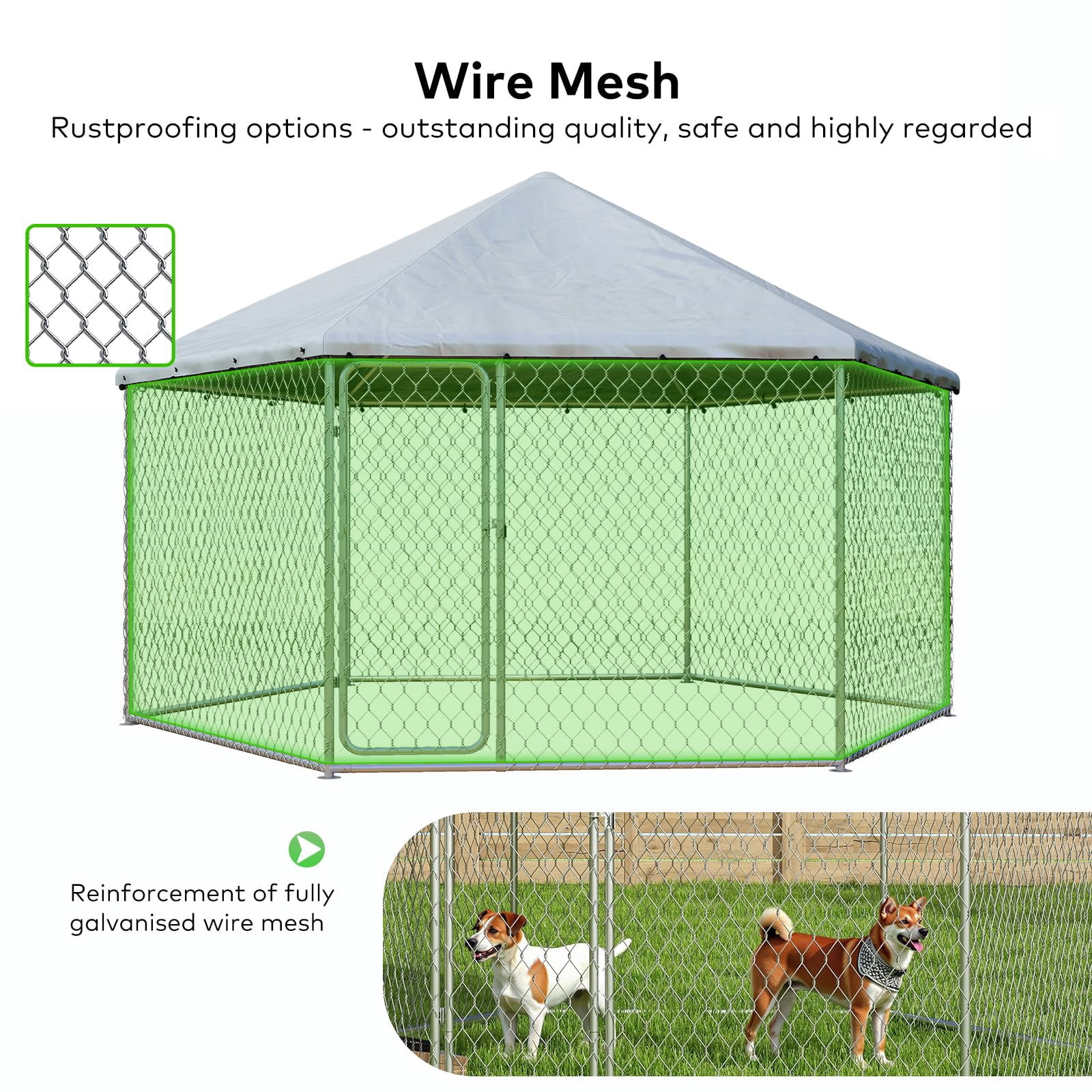 TIME RAY 6.8x6.8 ft Outdoor Dog Kennel,Dog Kennel Outdoor with Waterproof Cover and Security Lock, Galvanized Hexagonal Dog Cage for Large Dogs