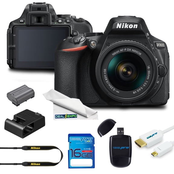 Nikon D5600 Touchscreen 24.2 MP DX-Format CMOS Sensor DSLR Camera with 18-55mm Lens, Expo Starter Kit, Black