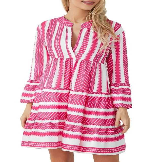 Femmes Été Floral Mini Robe Boho Flowy Robes Courtes Robe de Cocktail à Manches Longues