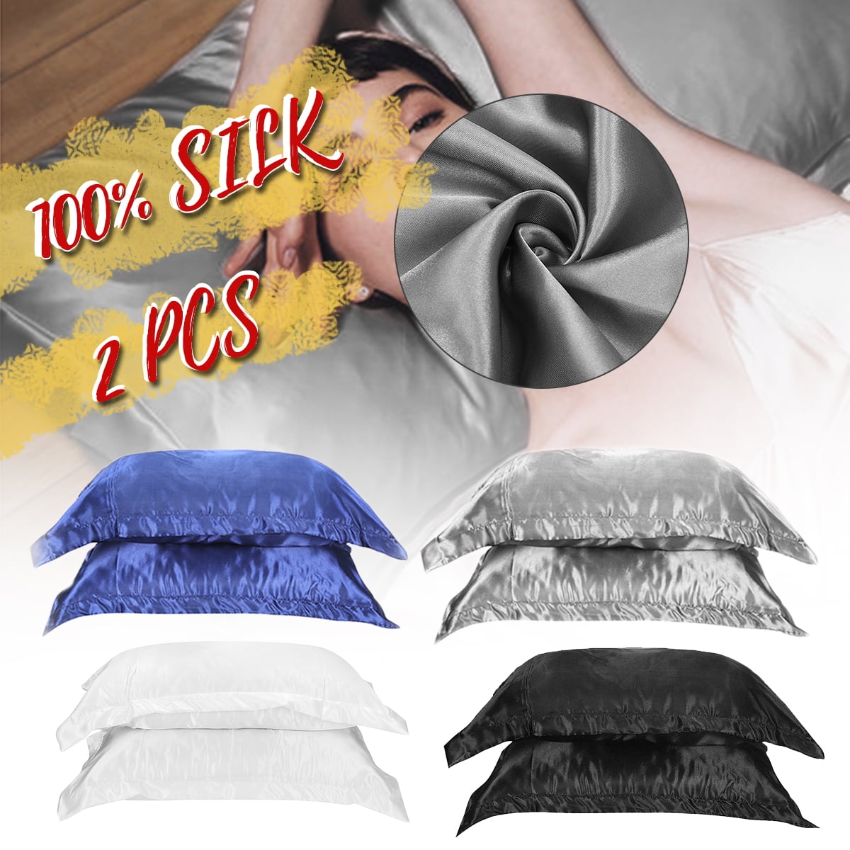 2 in1 Silk Satin Pillow Case Cover Standard Bedding Smooth Soft
