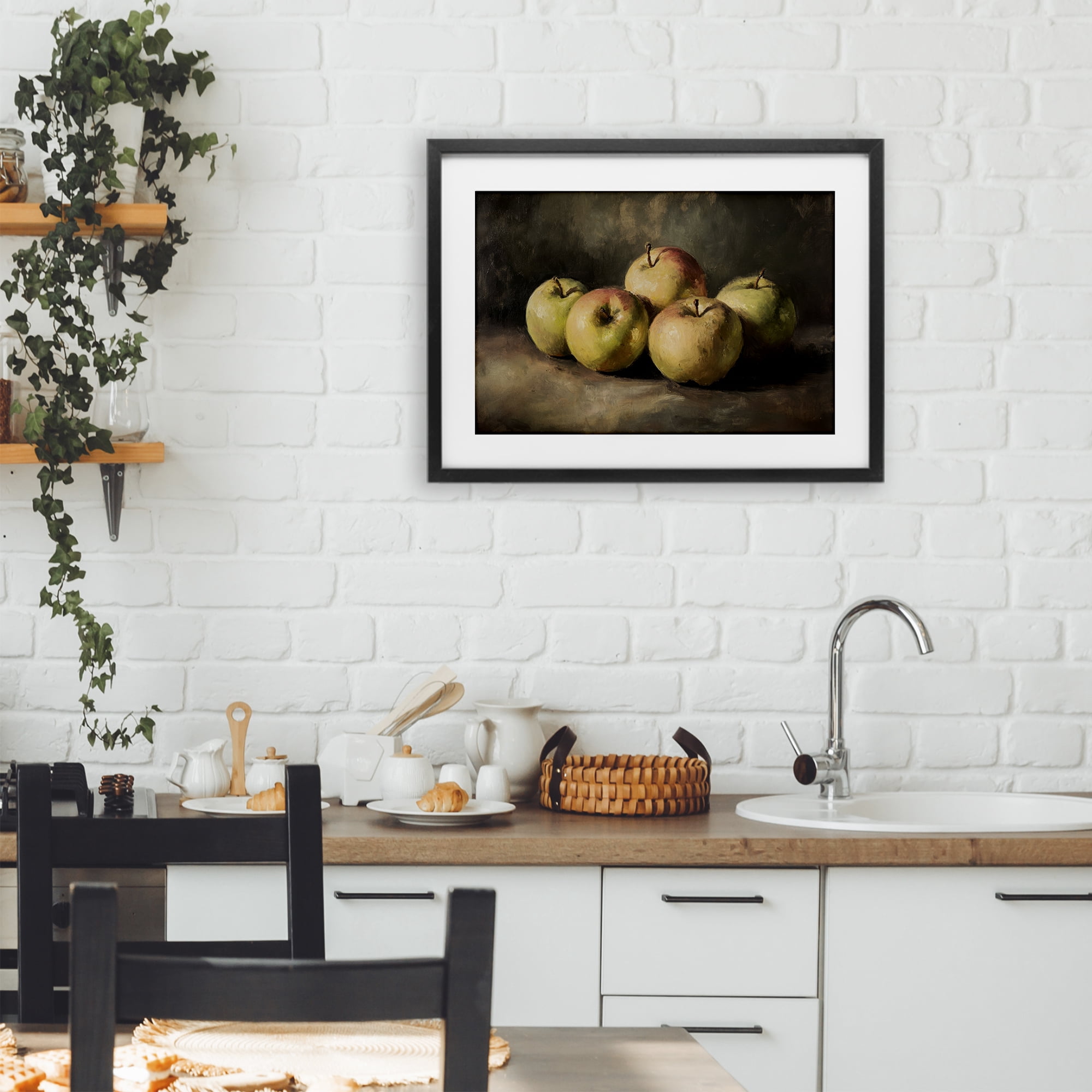Stupell Industries Apples in Soft Shadow Black Framed Print Under Glass, design by Petal Prints Design