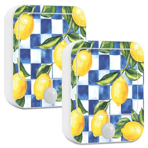 Yayeee 2-Pack Plug in LED Night Lights with Light Sensors Motion Detectors, Lemon Checkered