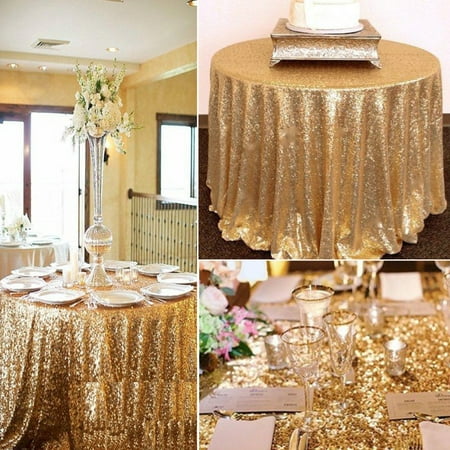 Wipeable Round Tablecloth On Clearance 47'' Round Sequin TableCloth Cover for Wedding Party Cake Dessert Table Exhibition Events Banquet Decor ()