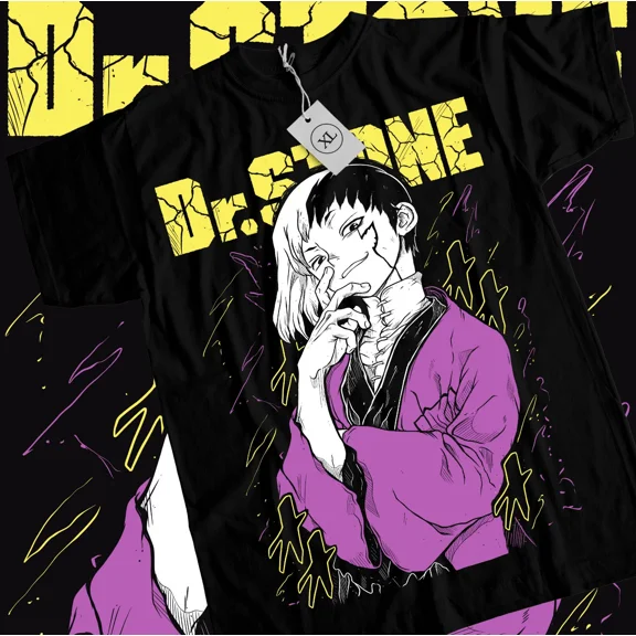 RARE Gen Asagiri T-Shirt Dr.Stone Ryusui Senku Asagiri Seiyuu Black Shirt All Size