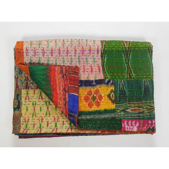 Laddha Home Designs Green and Red Traditional Patola Throw Blanket 50" x 70"
