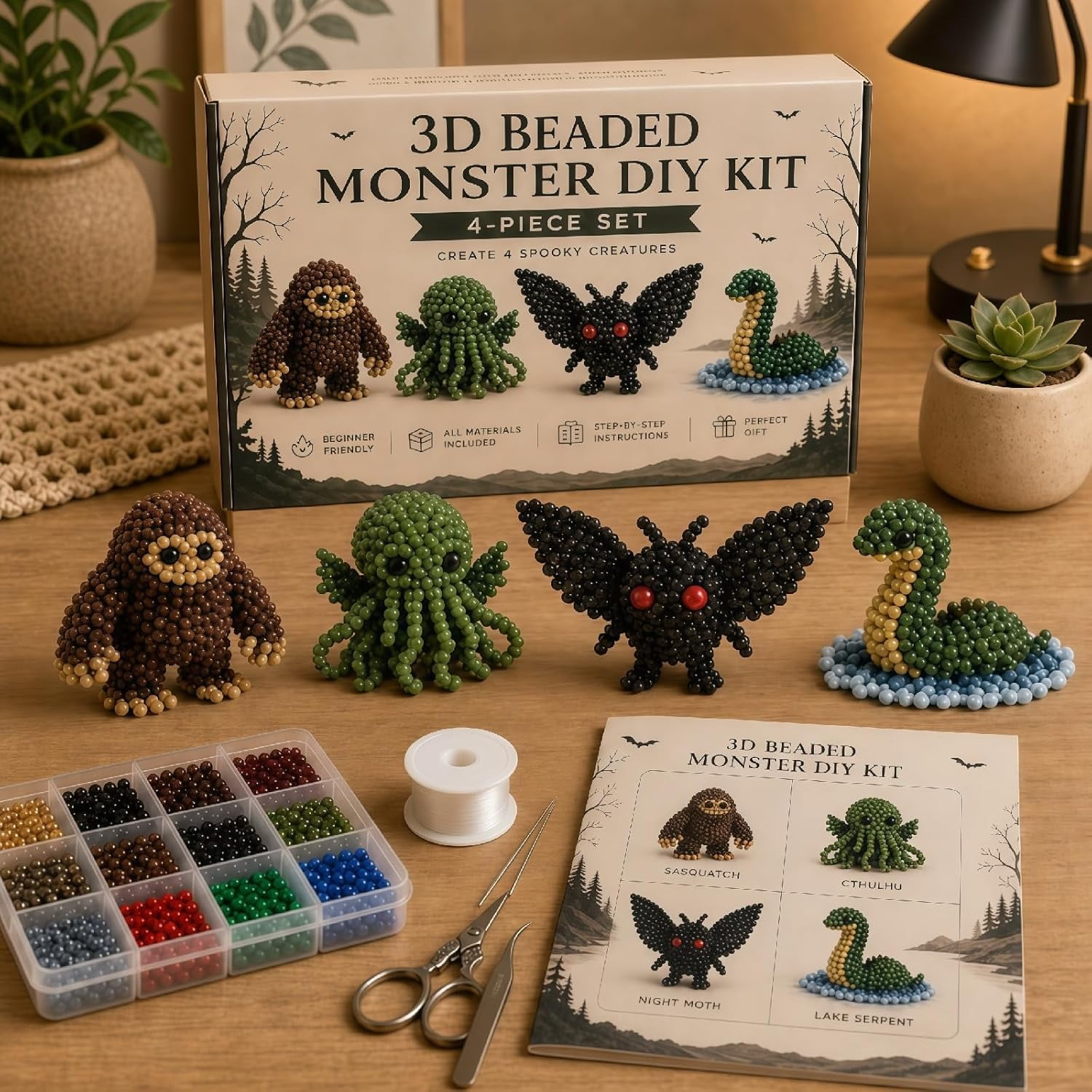 CNV 3D Tiny Mysterious Monster Bead Pets DIY Kit, Full Bead Art Craft Set with Instruction Manual, Handmade Mini Monster Figures for Decor & Children Creative Gift(Mysterious Monsters)