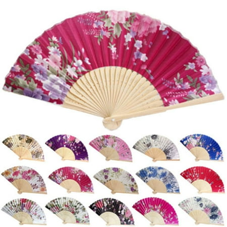 

Waroomhouse Vintage Bamboo Folding Hand Held Flower Fan Chinese Dance Beautiful Craft Gift