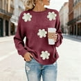 thumbnail image 6 of Women's Embroidered Beaded 3D Floral Sweater, Machine Knit Crewneck Pullover, Dimensional Floral Applique Blouse, Elegant Floral Embroidery Top, Holiday Party Sweater for Women Wine XL, 6 of 9