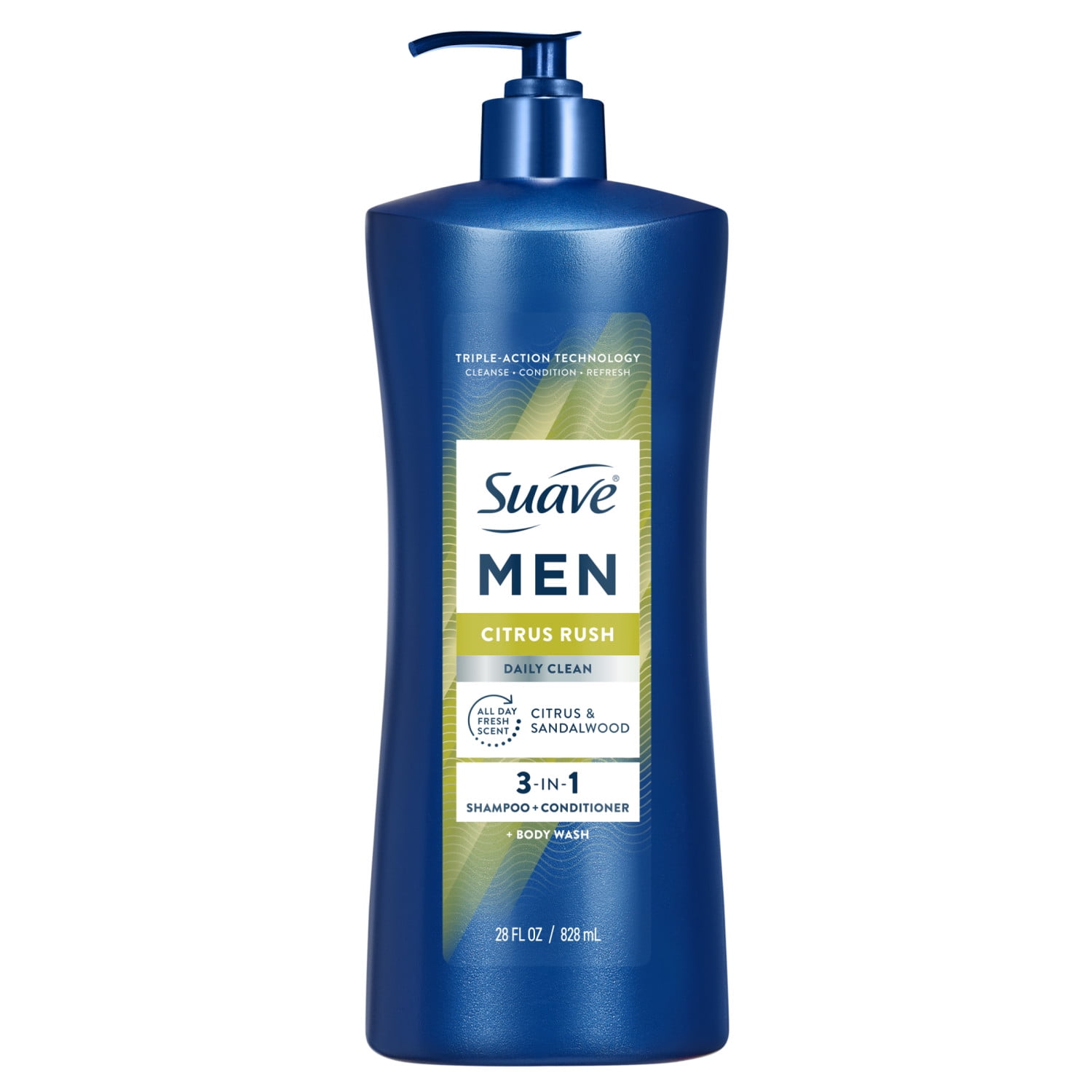 (4 pack) Suave Men Citrus Rush 3-in-1 Shampoo, Conditioner & Body Wash with Glycerin & Keratin, 28 OZ