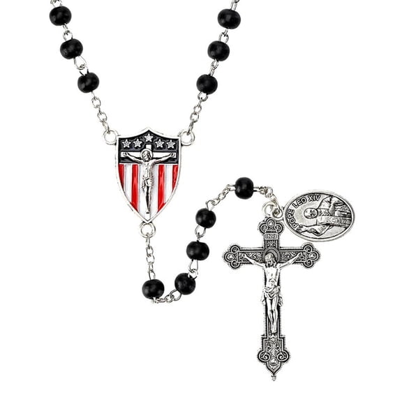 American Pope Leo XIV Wood Rosary, 18.5" Length, with Patriotic Centerpiece R7500