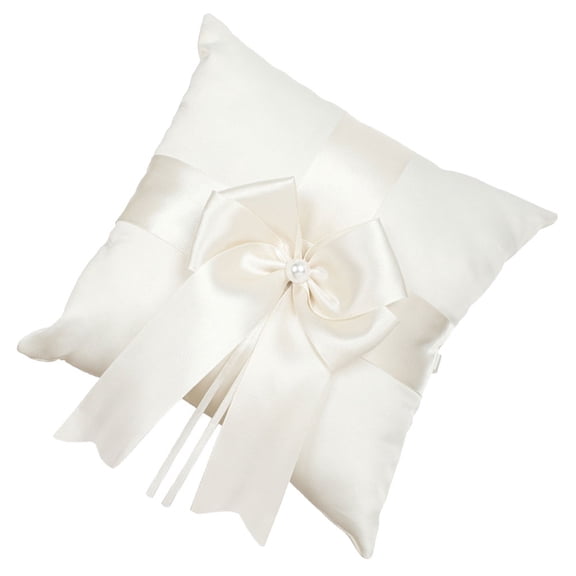 PTOOTP White Bowknot Wedding Ring Pillow Soft Decorative Ring Holder for Ceremony