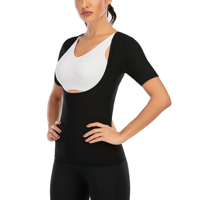 FANNYC Women Sauna Suit Polymer Short Sleeve Hot Sweat Shrit Waist Trainer  Vest Slimming Body Shaper Corset Workout Tank Top