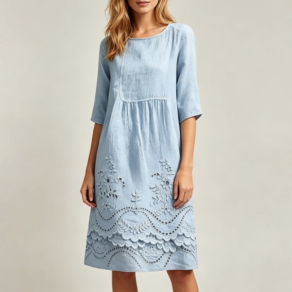 Women's Loose Print Round Neck Dress