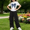 thumbnail image 5 of CYRBOKO Girls Outfit Sets, Two-piece Casual Elastic Waist Short Sleeve T-Shirts with Wide-leg Pants Black Size 14-15 T, 5 of 7