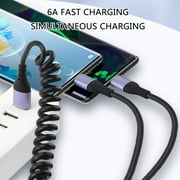 HEMLBOYW 66W USB C Cable Retractable Spring Designs Double Type C Charging Cable, Supports Simultaneous Charging for Two Devices