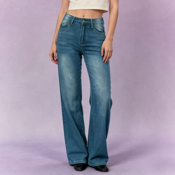 ClodeEU Women's Straight Leg Jeans ,Casual Fashion Versatile Denim Pants for Spring Blue,Womens Plus S