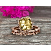 Art Deco 3.05 Carat 7mm Cushion Cut Champagne Diamond Moissanite Wedding Ring Set On 10k Rose Gold Engagement Ring Matching Wedding Band Imaginative Gift