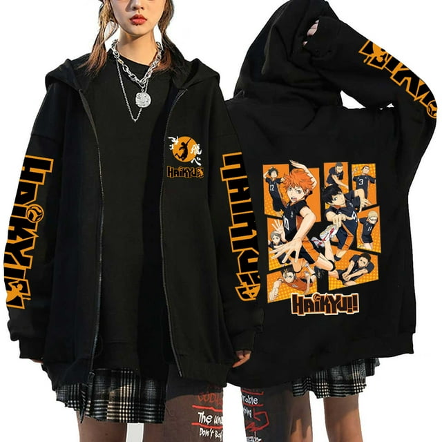 Anime Hoodie Zip Up Jacket Karasuno Plus Size Sweatshirt Harajuku Unisex