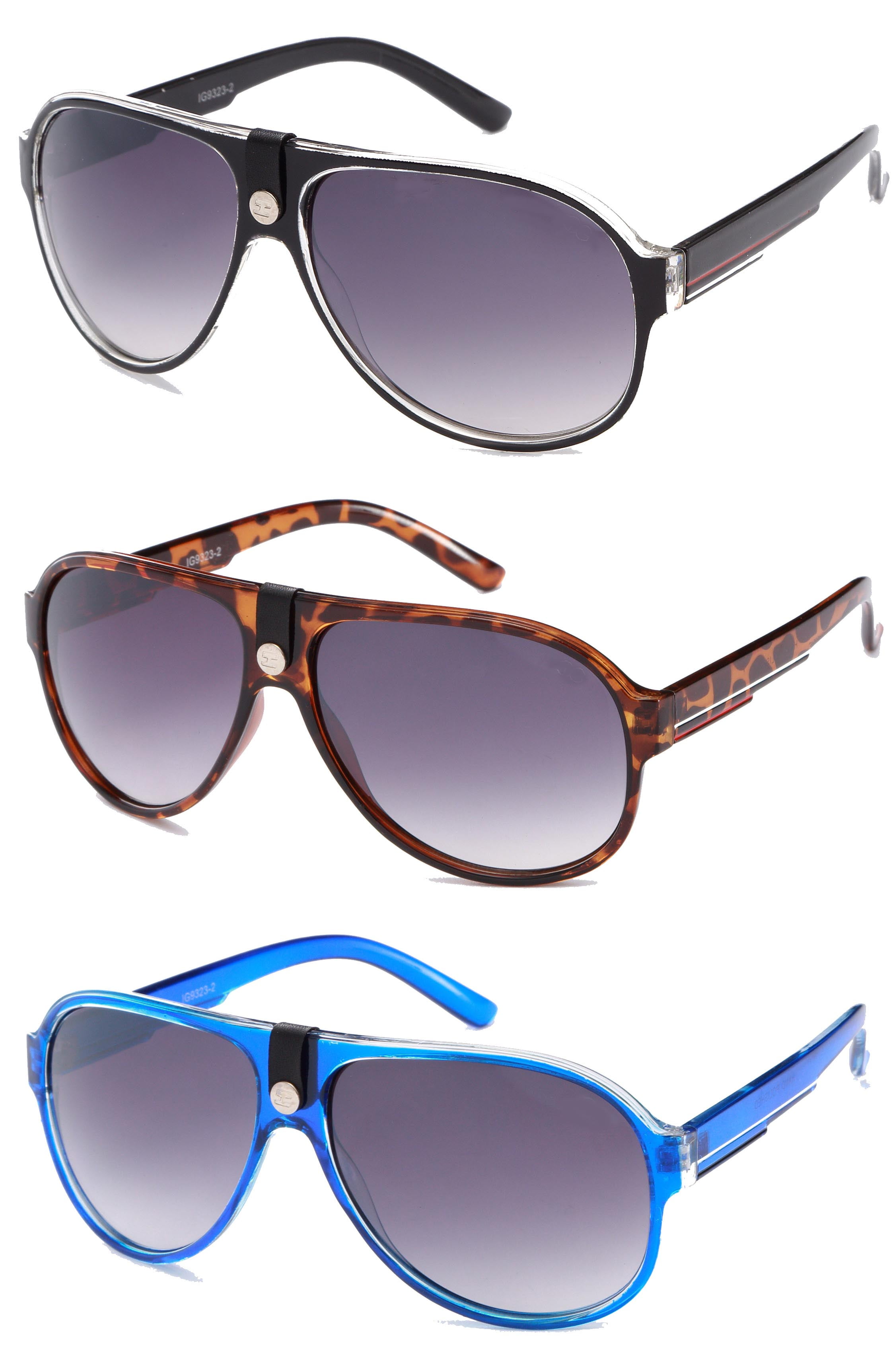 3 Packs Plastic Frame Square Aviator Fashion Sunglasses For Men For