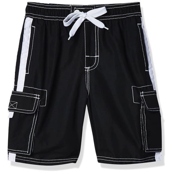 Kanu Surf Boys Quick Dry UPF 50+ Beach Swim Trunk, Barracuda Black, 8