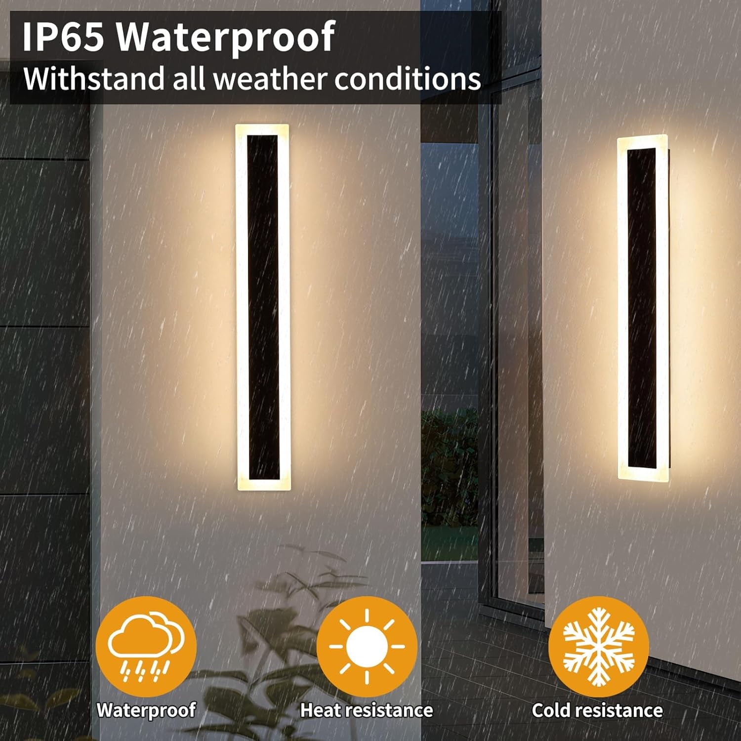 Upgrade Widened 2 Pack Modern LED Wall Sconce 23.6inch Outdoor Wall Light 3000K Warm White 24W IP65 Waterproof Black Long Linear Wall Mount Lighting