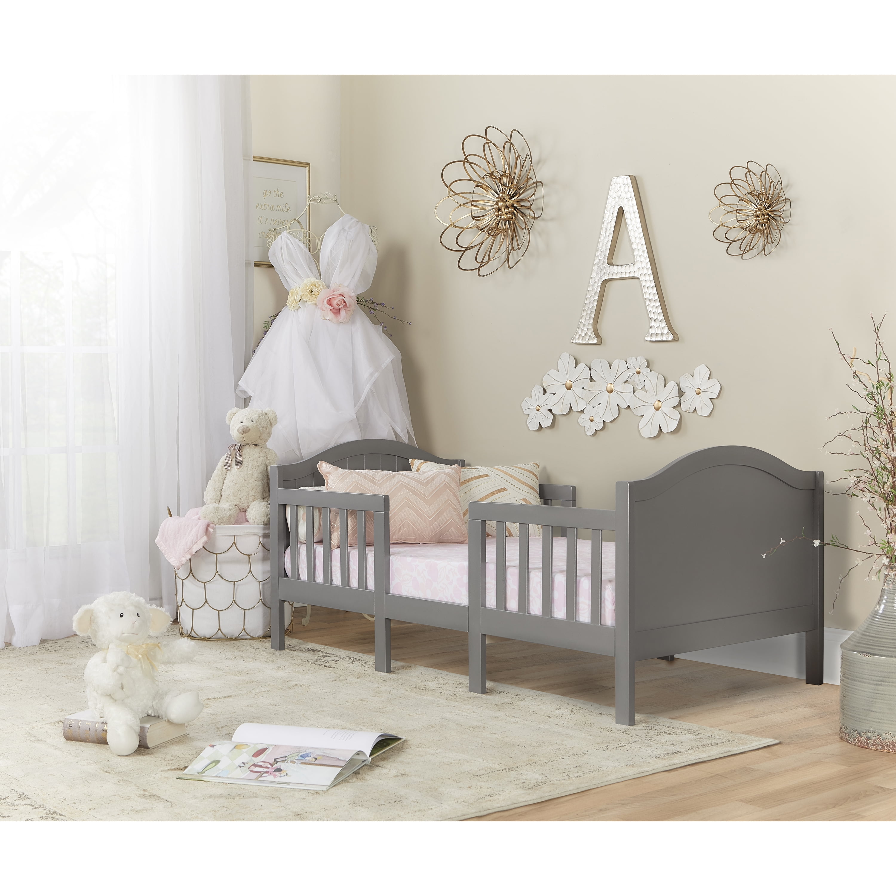 Dream On Me Portland 3 in 1 convertible Toddler Bed, Steel Grey