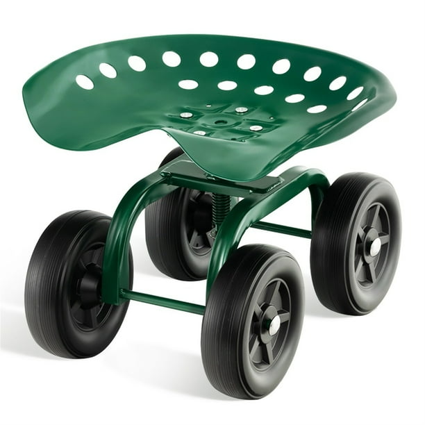 Costway Carrito de Jardín con Asiento Giratorio de 360° y Altura Ajustable para Jardinería 47 x 31 x 28-40,5 cm Verde