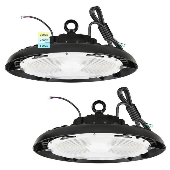 Luxrite 200/220/240W UFO High Bay LED Shop Lights, Up to 36000 Lumens, 3CCT, 5FT Hardwire Cable, IP65, UL 2-Pack