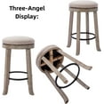 thumbnail image 4 of Farmhouse Linen Round Bar Stools Set of 4, 360° Swivel 25.6" Counter Height Stools with Solid Wood Legs Backless Low Barstools with Footrest for Home Bar Kitchen Island, Beige, 4 of 9